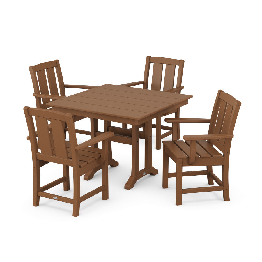 POLYWOOD Mission 5-Piece Farmhouse Dining Set with Trestle Legs in Teak