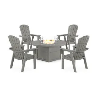 POLYWOOD Nautical 4-Piece Curveback Upright Adirondack Conversation Set with Fire Pit Table