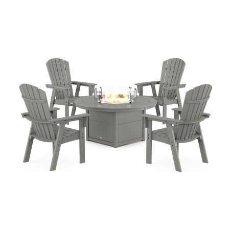 Nautical 4-Piece Curveback Upright Adirondack Conversation Set with Fire Pit Table in Slate Grey