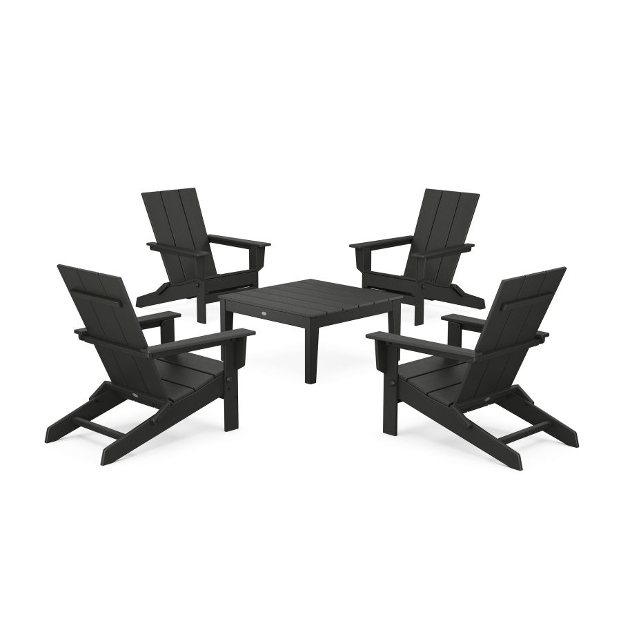 POLYWOOD 5-Piece Modern Studio Folding Adirondack Chair Conversation Group in Black
