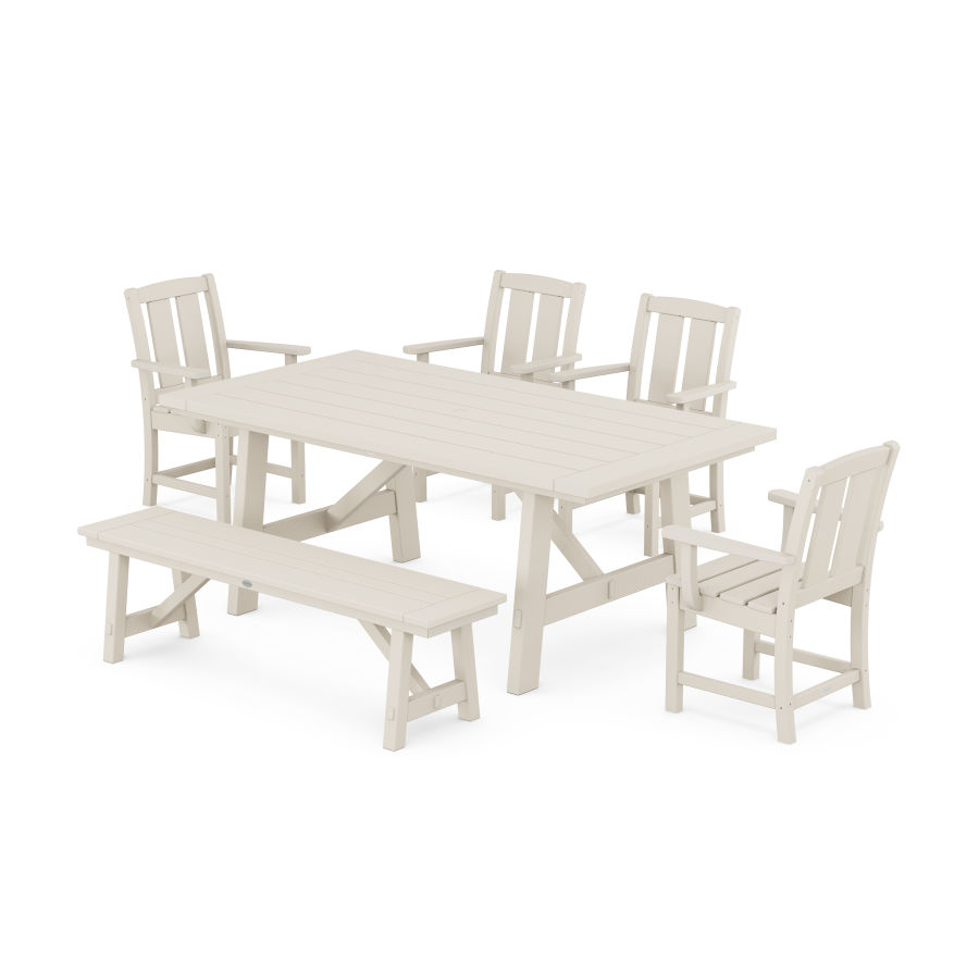 POLYWOOD Mission 6-Piece Rustic Farmhouse Dining Set with Bench in Sand