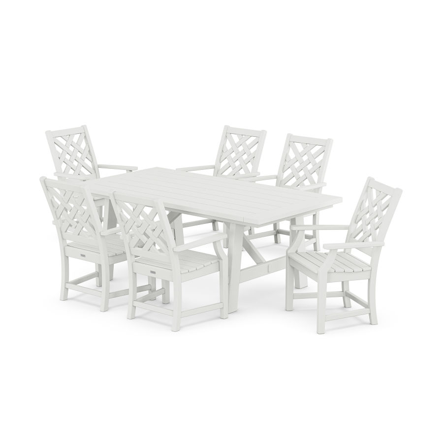 POLYWOOD Wovendale Arm Chair 7-Piece Rustic Farmhouse Dining Set in White