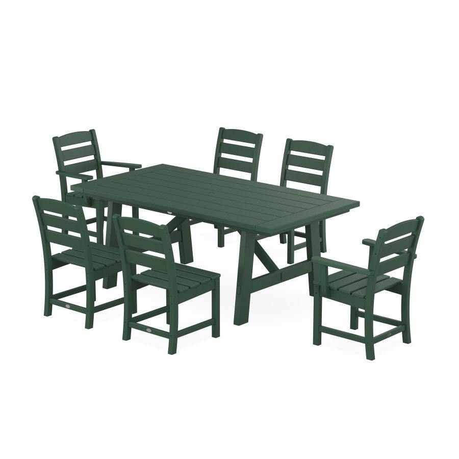 POLYWOOD Lakeside 7-Piece Rustic Farmhouse Dining Set With Trestle Legs in Green