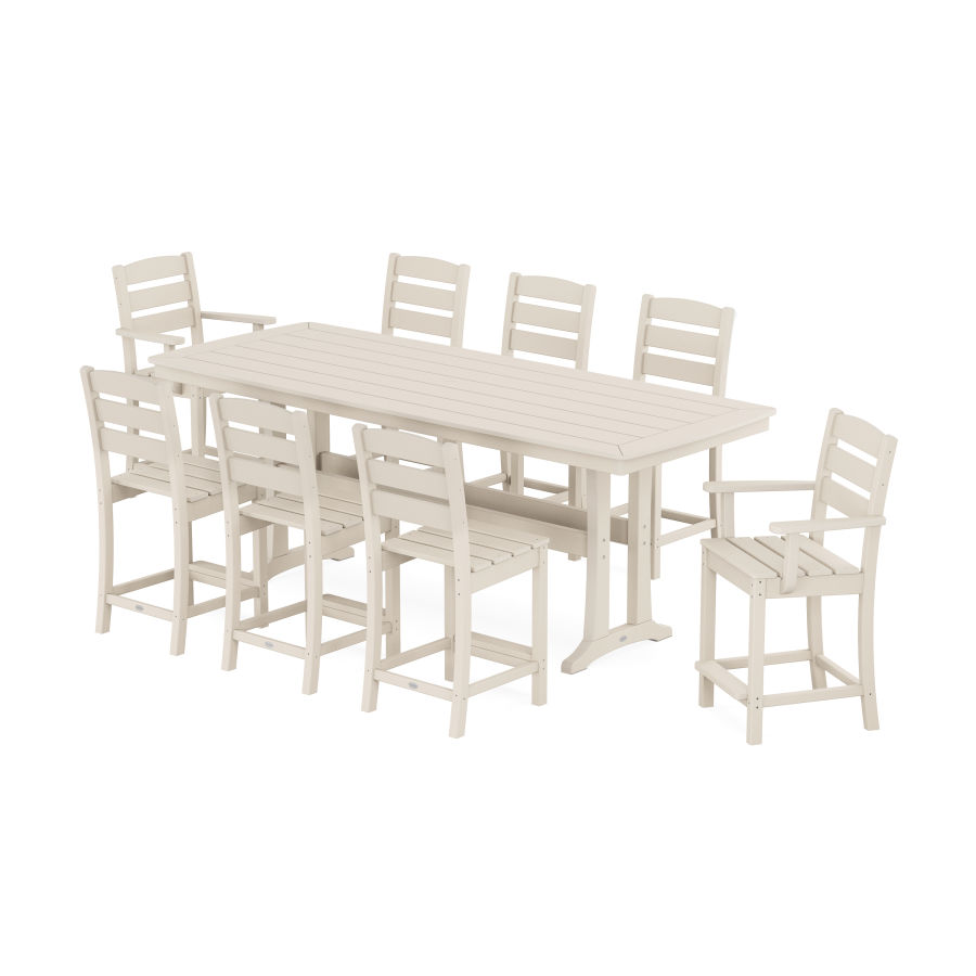 POLYWOOD Lakeside 9-Piece Counter Set with Trestle Legs in Sand