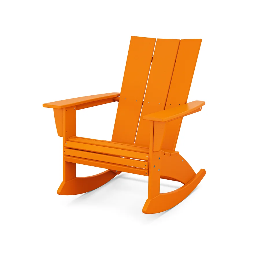 POLYWOOD Modern Curveback Adirondack Rocking Chair in Tangerine