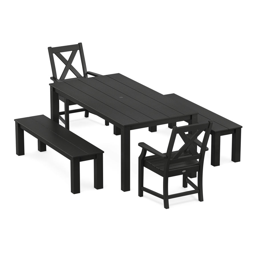 POLYWOOD Braxton 5-Piece Parsons Dining Set with Benches in Black