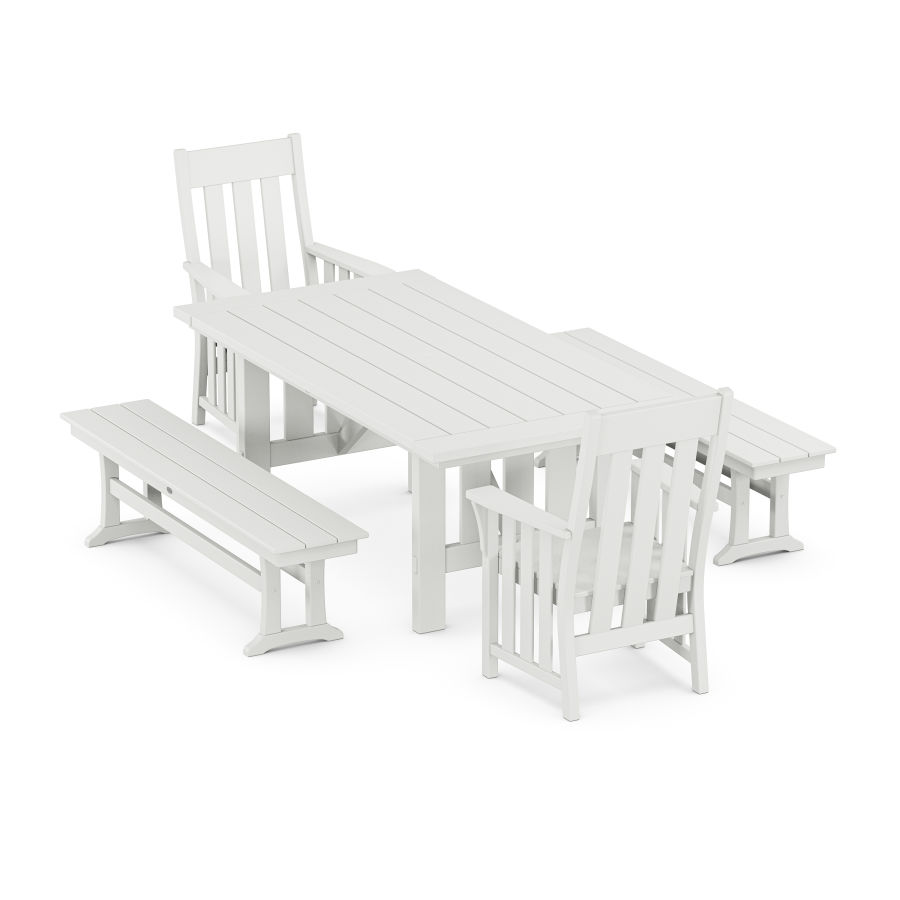 POLYWOOD Acadia 5-Piece Dining Set with Benches in White