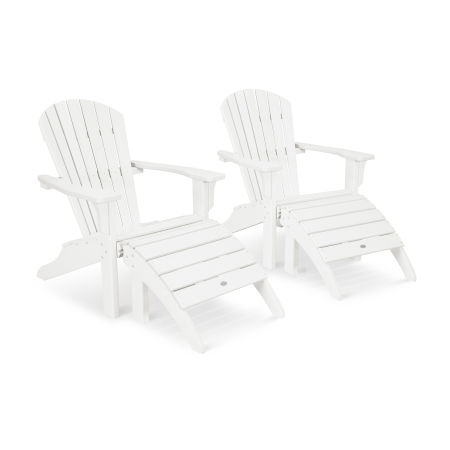 POLYWOOD Seashell Adirondack Set with Ottomans in White