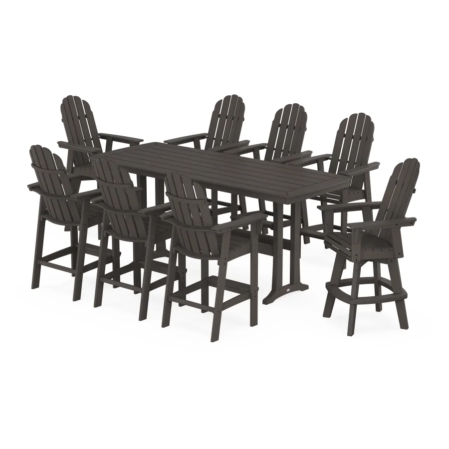 POLYWOOD Vineyard Curveback Adirondack Swivel 9-Piece Bar Set with Trestle Legs in Vintage Finish