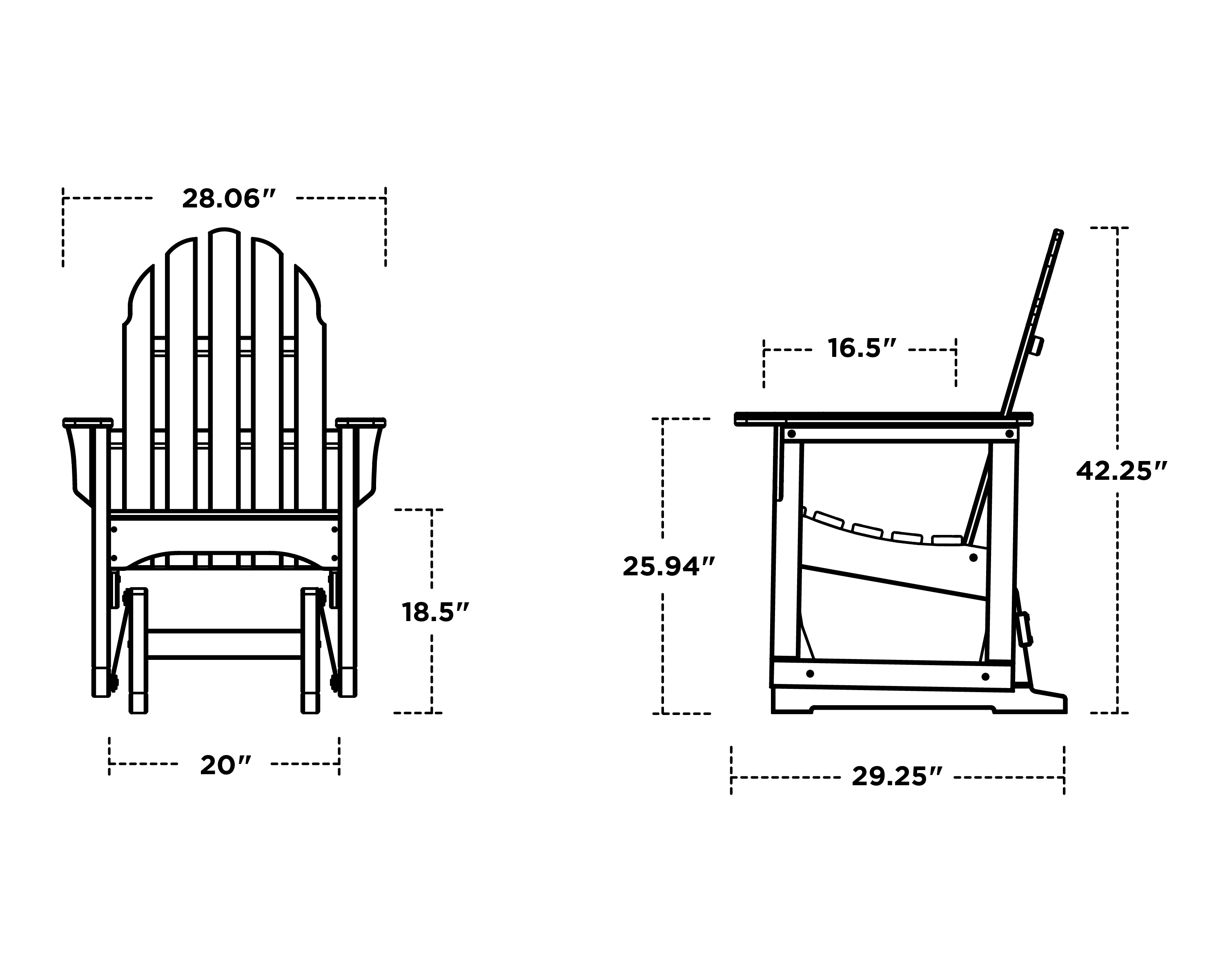 Dimensions for Cape Cod Adirondack Glider Chair