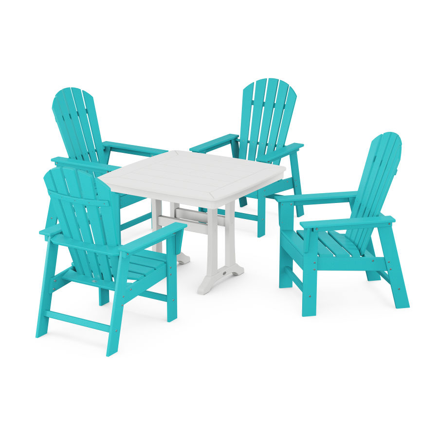 POLYWOOD South Beach 5-Piece Dining Set with Trestle Legs in Aruba / White