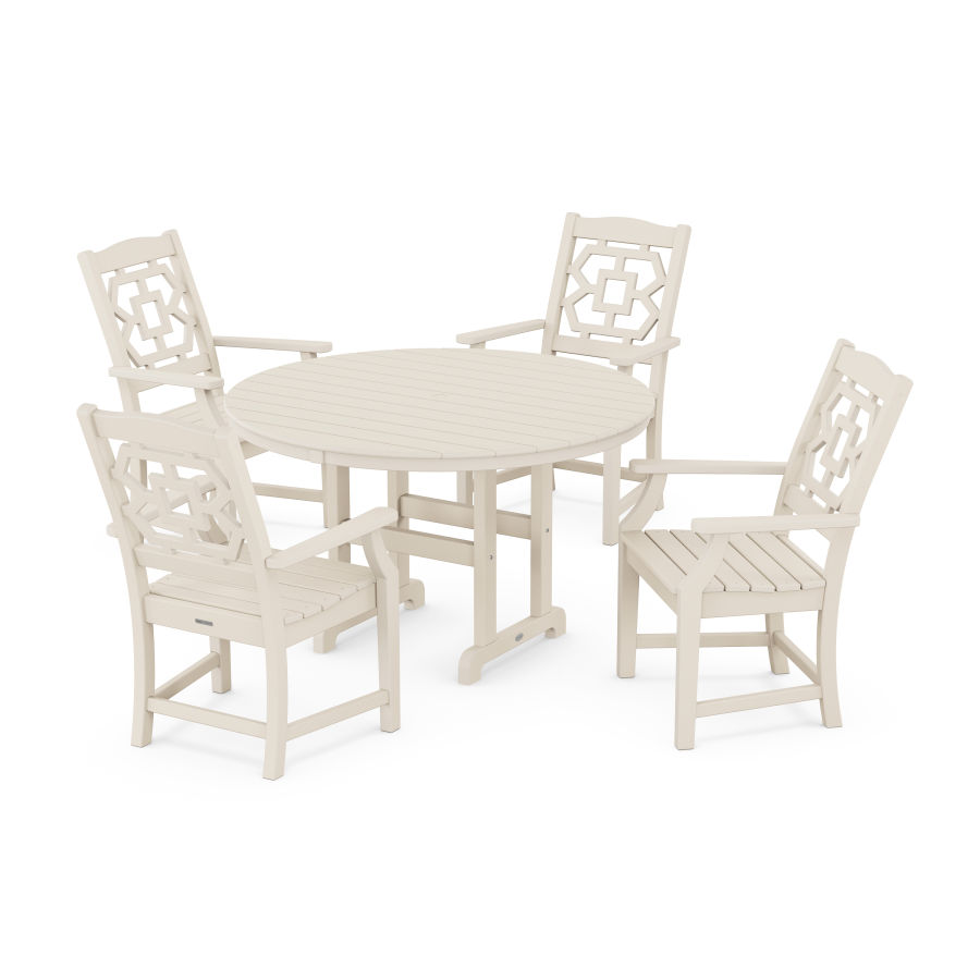 POLYWOOD Chinoiserie 5-Piece Round Farmhouse Dining Set in Sand