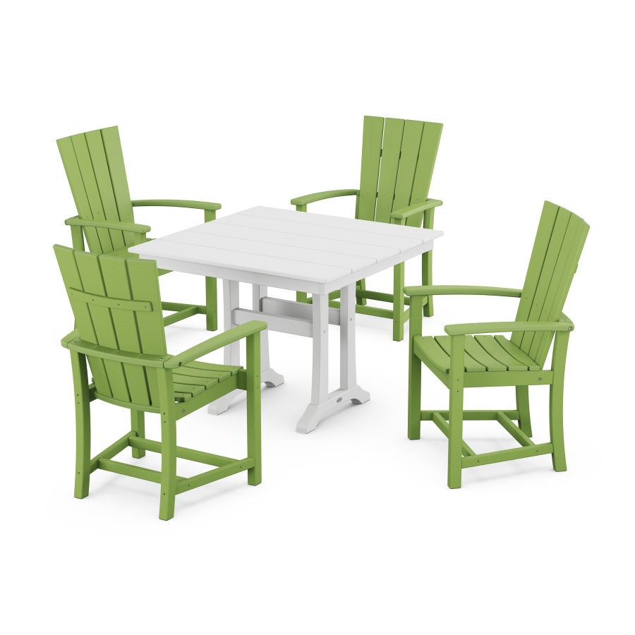 POLYWOOD Quattro 5-Piece Farmhouse Dining Set With Trestle Legs in Lime / White