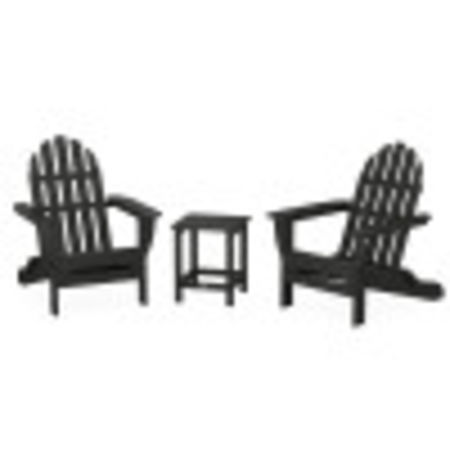Classic Folding Adirondack 3-Piece Set with Long Island 18" Side Table in Black