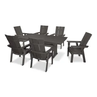 POLYWOOD Modern Curveback Adirondack 7-Piece Farmhouse Dining Set with Trestle Legs in Vintage Finish