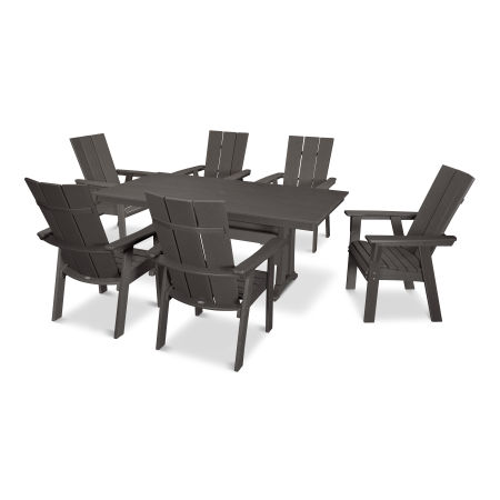 POLYWOOD Modern Curveback Adirondack 7-Piece Farmhouse Dining Set with Trestle Legs in Vintage Finish