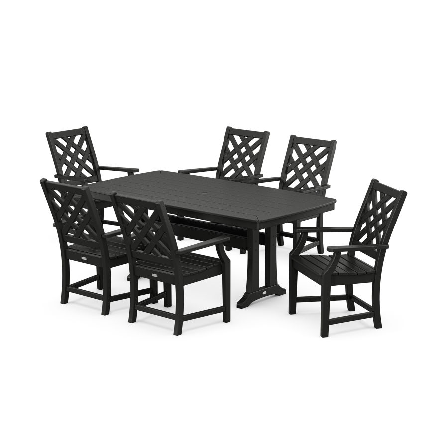 POLYWOOD Wovendale Arm Chair 7-Piece Dining Set with Trestle Legs in Black