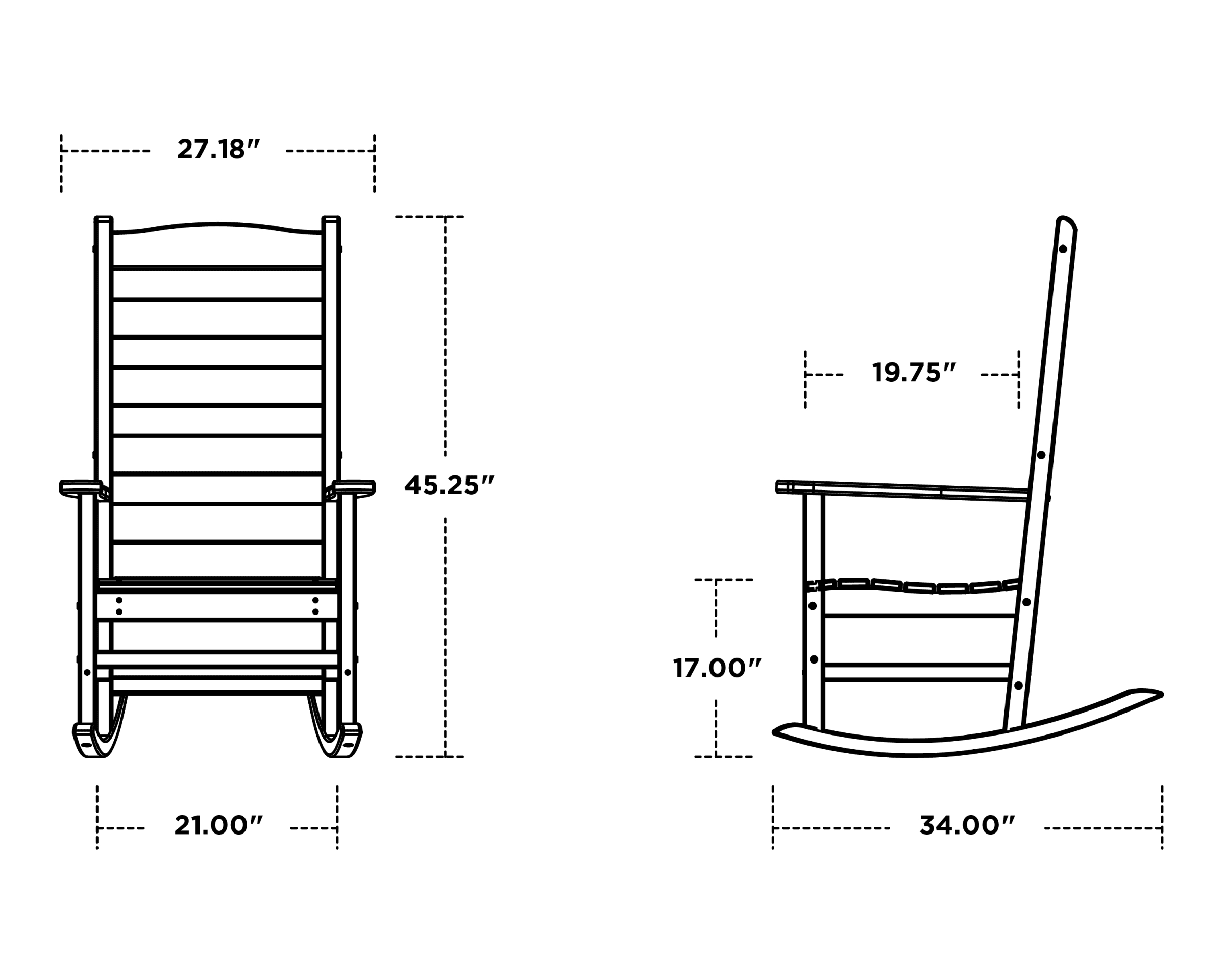 Dimensions for Shaker Porch Rocking Chair