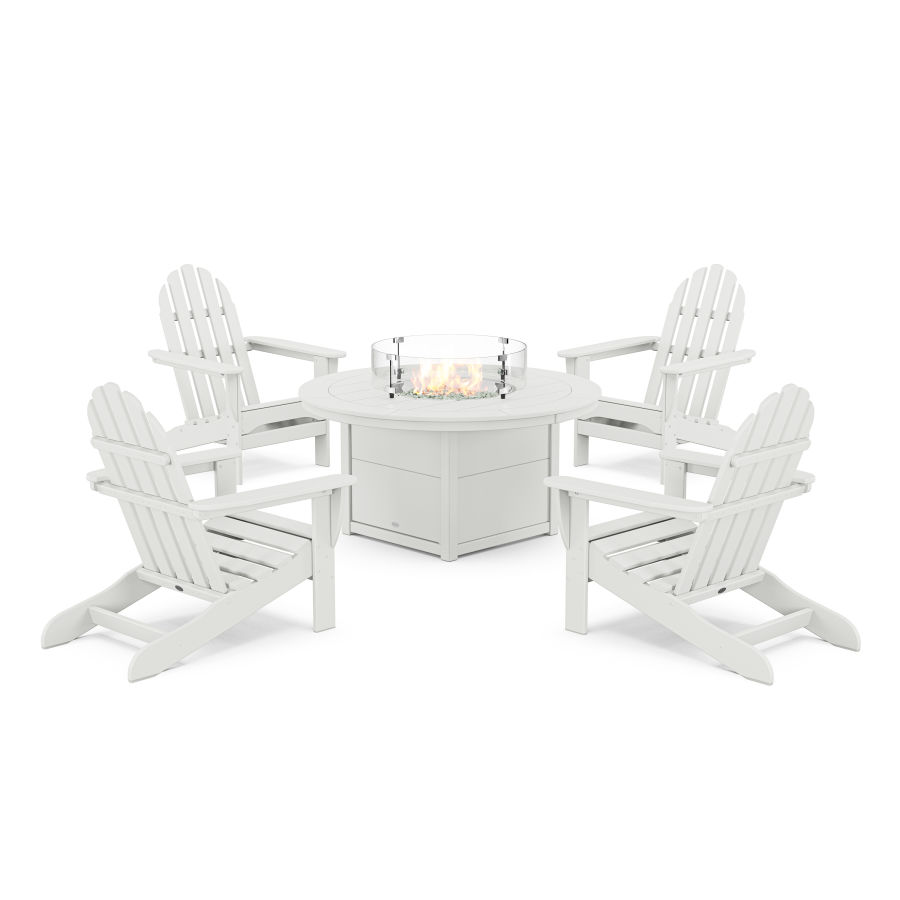 POLYWOOD Classic Adirondack 5-Piece Conversation Set with Fire Pit Table in White