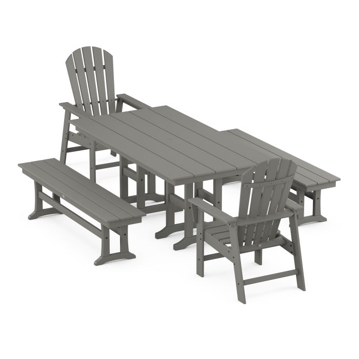 POLYWOOD South Beach 5-Piece Farmhouse Dining Set with Benches