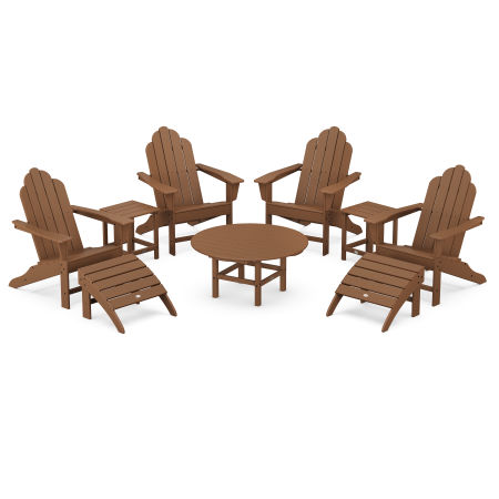 POLYWOOD Long Island Adirondack 9-Piece Conversation Group in Teak