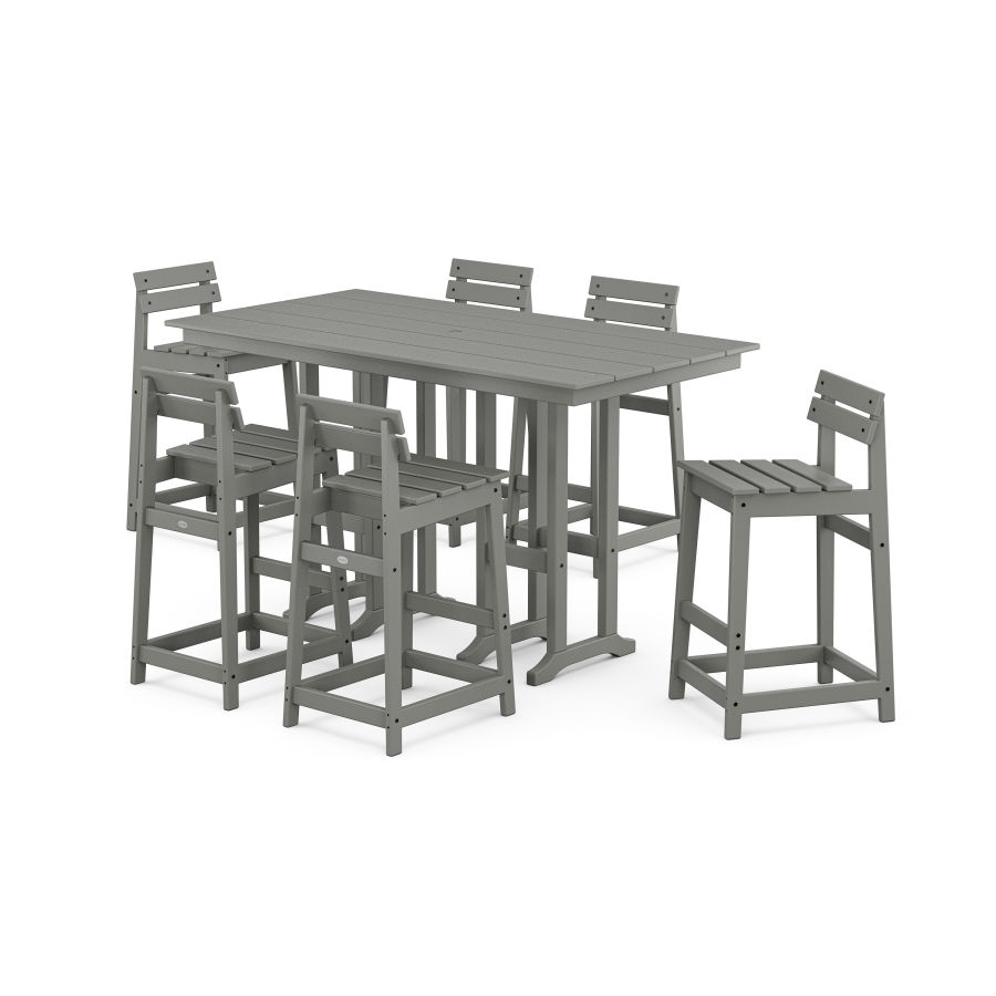 POLYWOOD Modern Studio Plaza Lowback Bar Chair 7-Piece Set in Slate Grey