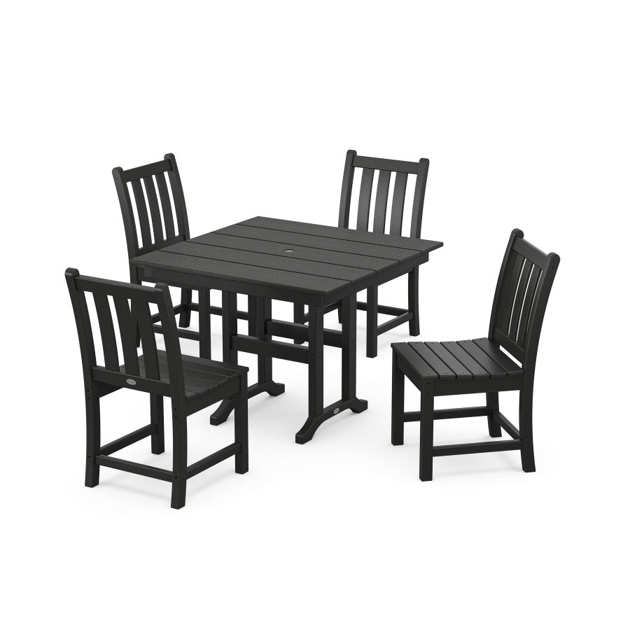 POLYWOOD Traditional Garden Side Chair 5-Piece Farmhouse Dining Set in Black