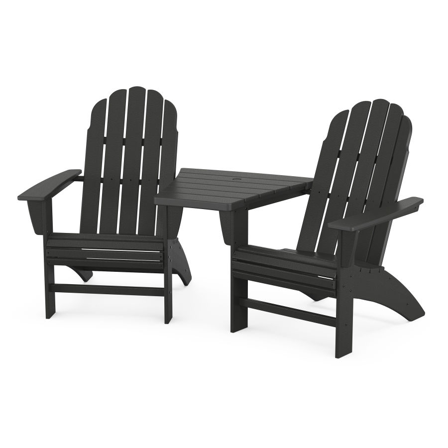 POLYWOOD Vineyard 3-Piece Curveback Adirondack Set with Angled Connecting Table in Black
