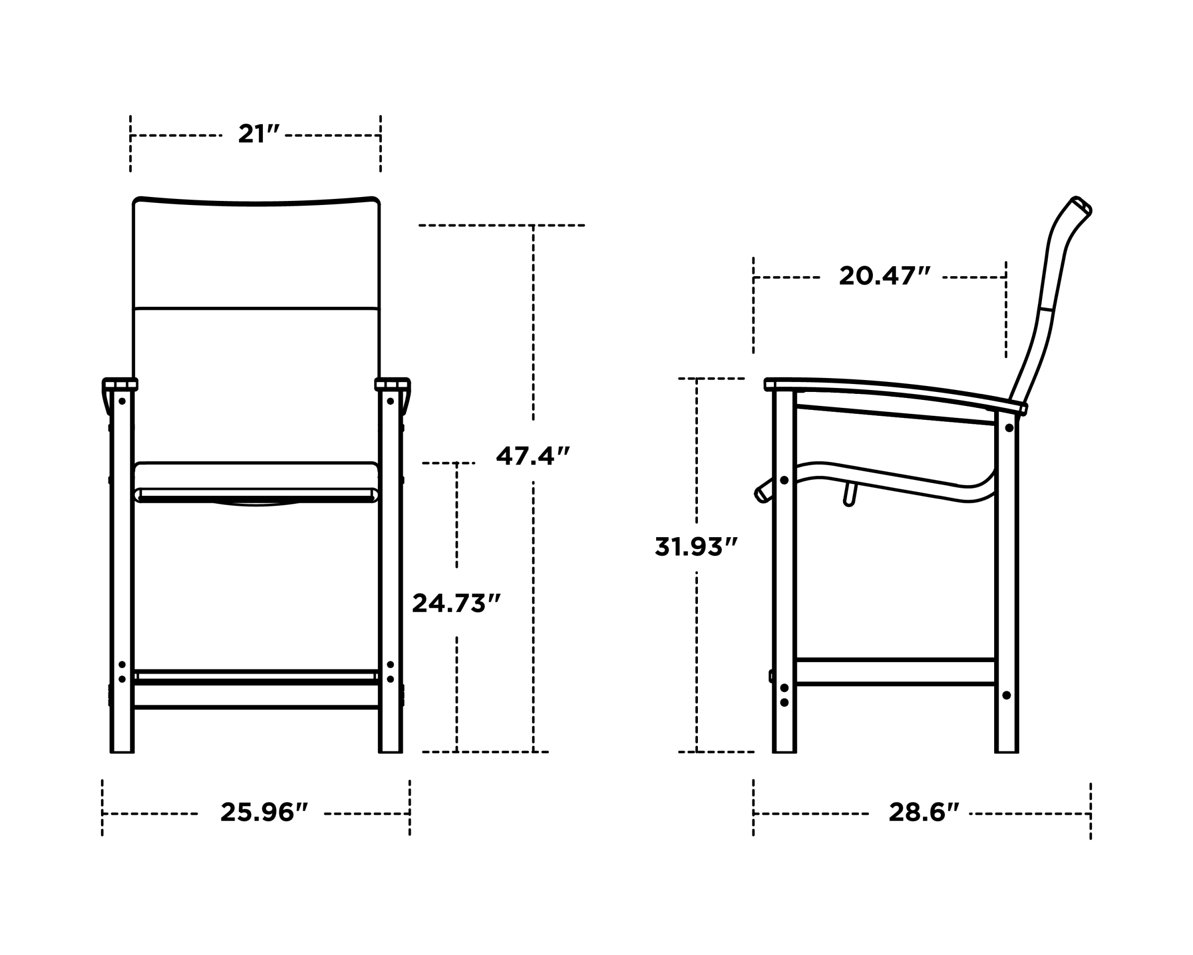 Dimensions for Coastal Woven High-Back Counter Chair