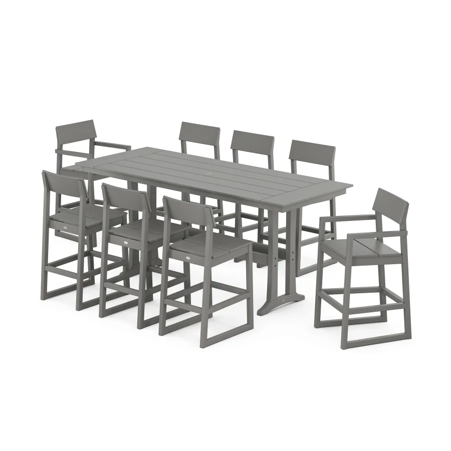 POLYWOOD EDGE 9-Piece Farmhouse Bar Set with Trestle Legs