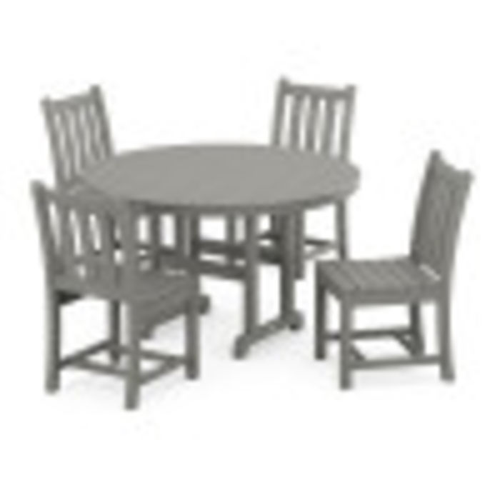 POLYWOOD Traditional Garden Side Chair 5-Piece Round Farmhouse Dining Set