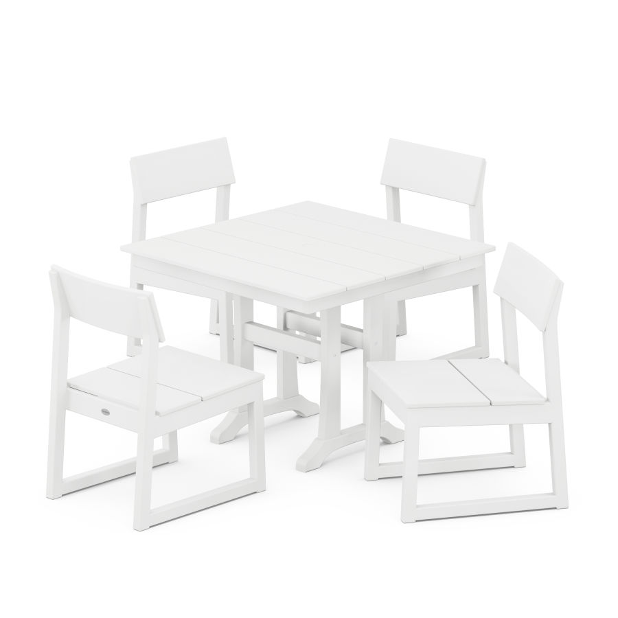 POLYWOOD EDGE 5-Piece Farmhouse Trestle Side Chair Dining Set in White