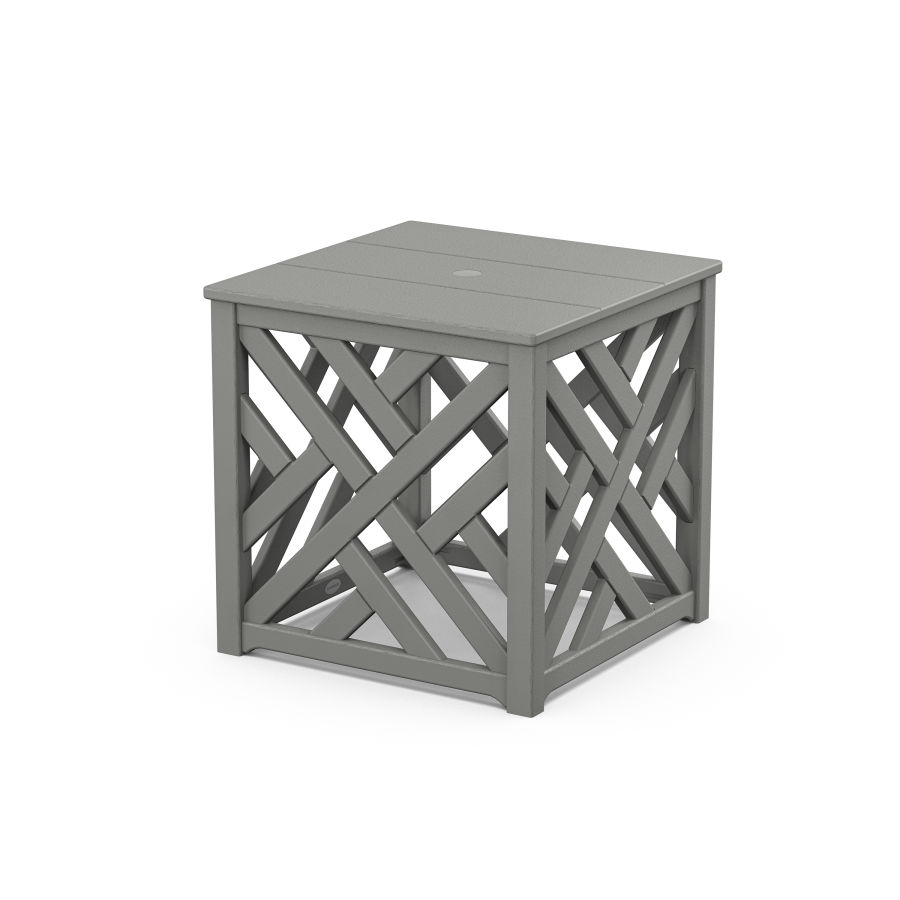 POLYWOOD Chippendale Umbrella Stand Accent Table in Slate Grey