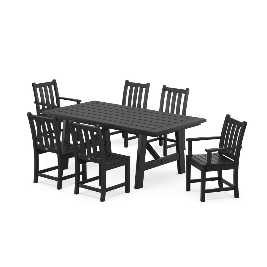 POLYWOOD Traditional Garden 7-Piece Rustic Farmhouse Dining Set With Trestle Legs in Black