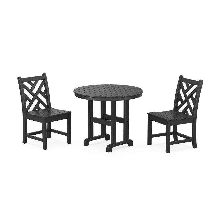 POLYWOOD Chippendale Side Chair 3-Piece Round Dining Set in Black