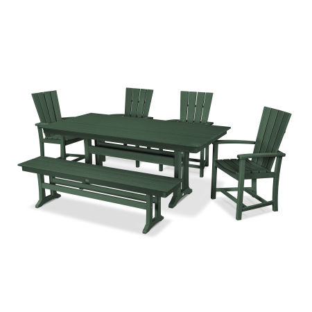 Quattro 6-Piece Farmhouse Trestle Dining Set with Bench in Green