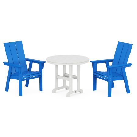 Modern Adirondack 3-Piece Round Dining Set in Pacific Blue
