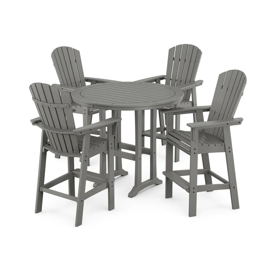 POLYWOOD Nautical Curveback Adirondack 5-Piece Round Trestle Bar Set