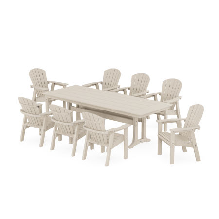 Seashell 9-Piece Farmhouse Dining Set with Trestle Legs in Sand