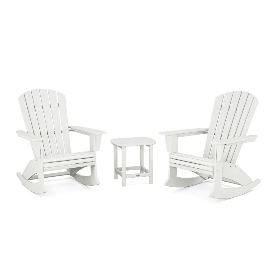 POLYWOOD Nautical Curveback 3-Piece Adirondack Rocking Chair Set in Vintage White