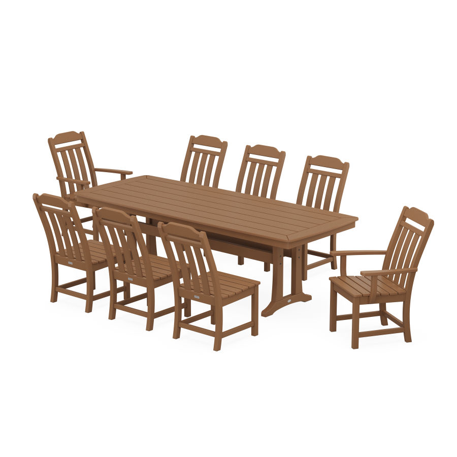 POLYWOOD Country Living 9-Piece Dining Set with Trestle Legs in Teak