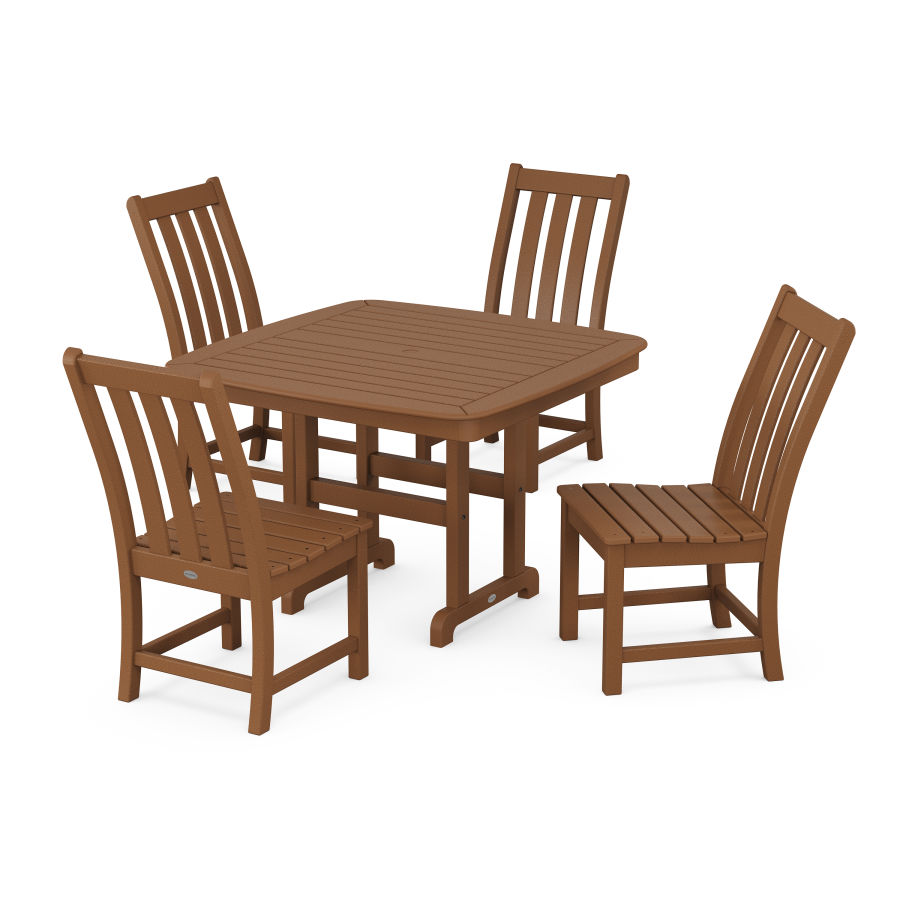 POLYWOOD Vineyard Side Chair 5-Piece Dining Set with Trestle Legs in Teak