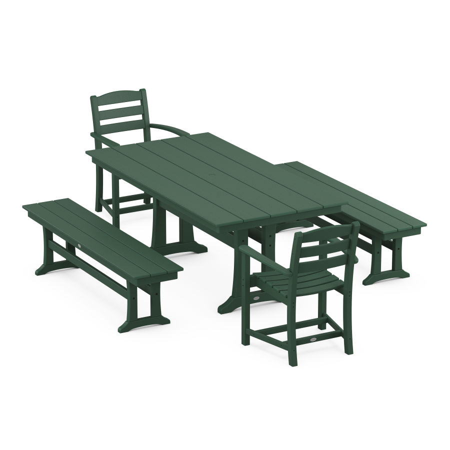 POLYWOOD La Casa Cafe 5-Piece Farmhouse Dining Set With Trestle Legs in Green