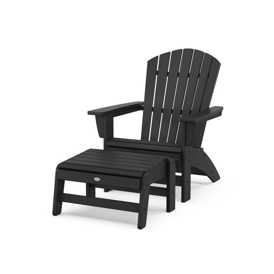 POLYWOOD Nautical Grand Adirondack Chair with Ottoman in Black