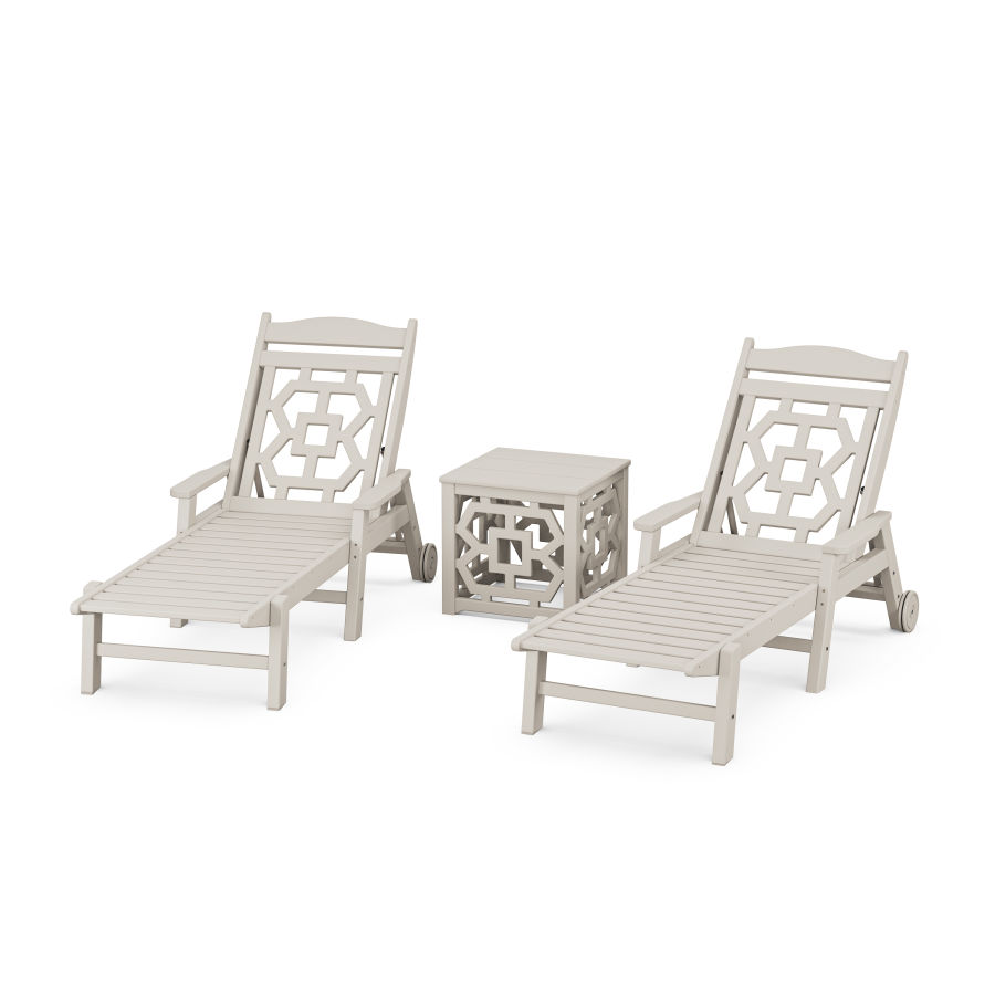 POLYWOOD Chinoiserie 3-Piece Chaise Set in Sand
