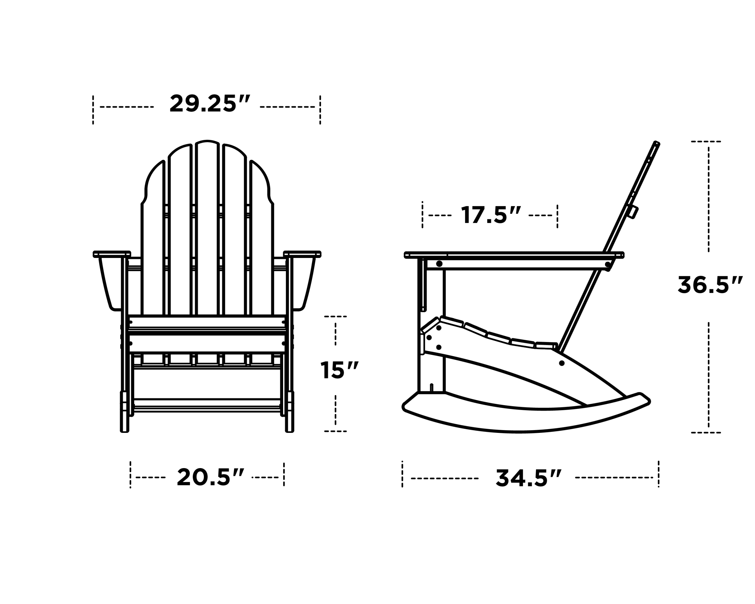 Dimensions for Vineyard Adirondack Rocking Chair