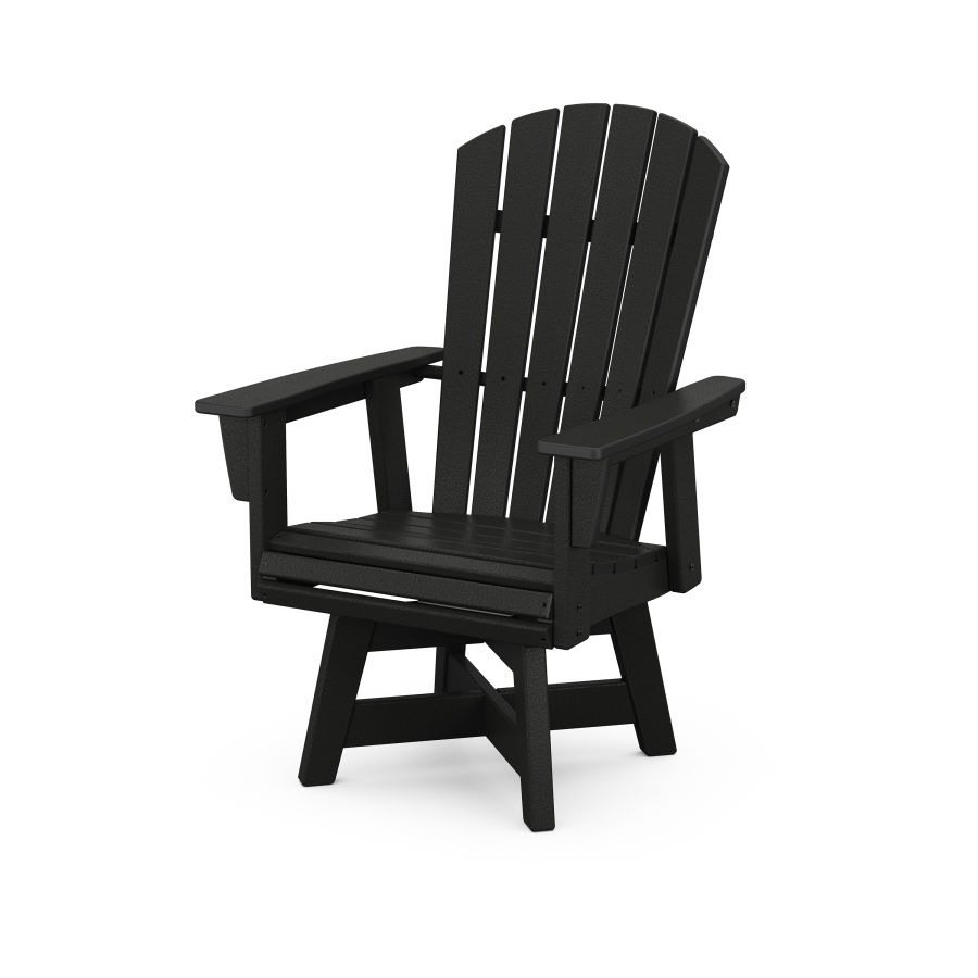 POLYWOOD Nautical Adirondack Swivel Dining Chair in Black