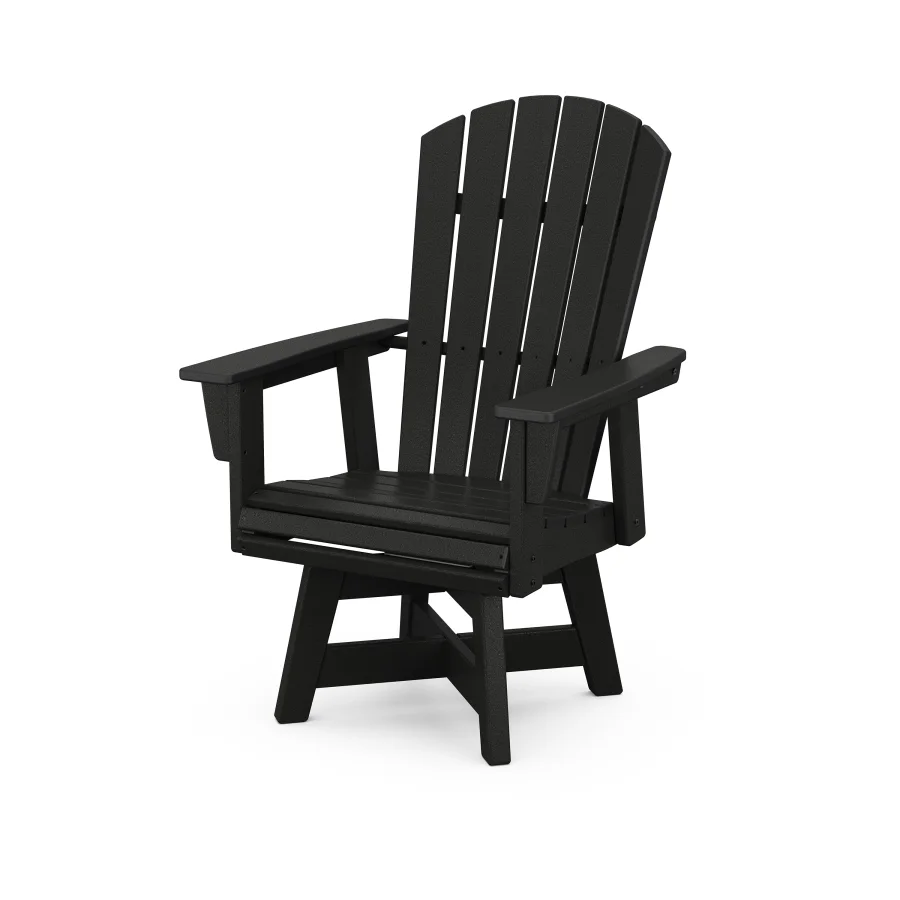 POLYWOOD Nautical Adirondack Swivel Dining Chair in Black