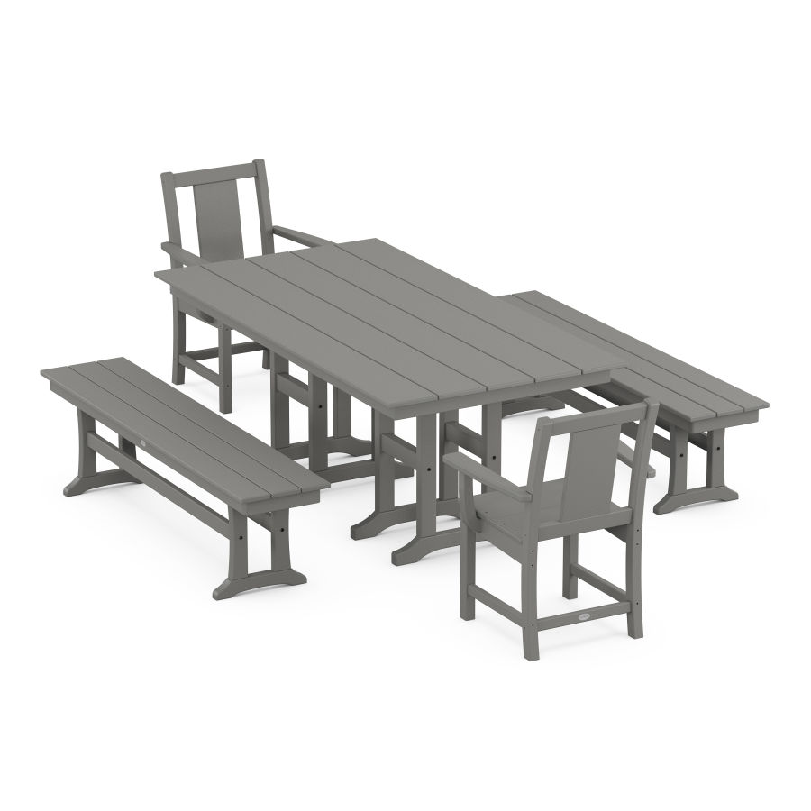 POLYWOOD Prairie 5-Piece Farmhouse Dining Set with Benches in Slate Grey