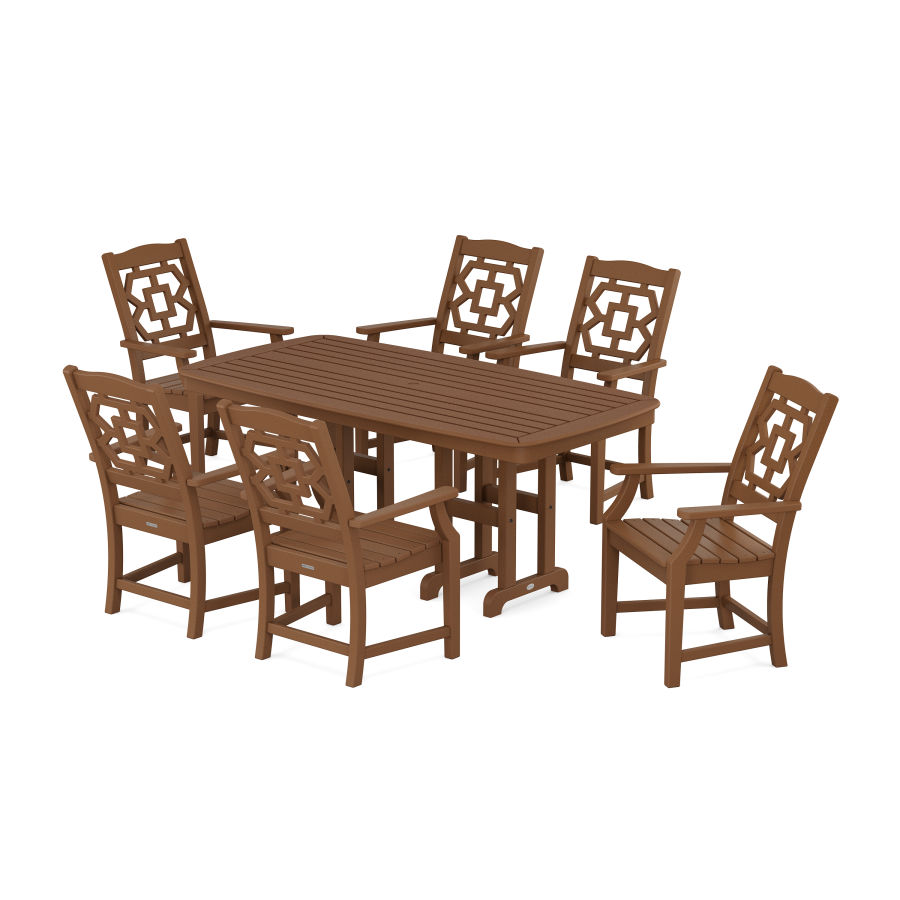 POLYWOOD Chinoiserie Arm Chair 7-Piece Dining Set in Teak